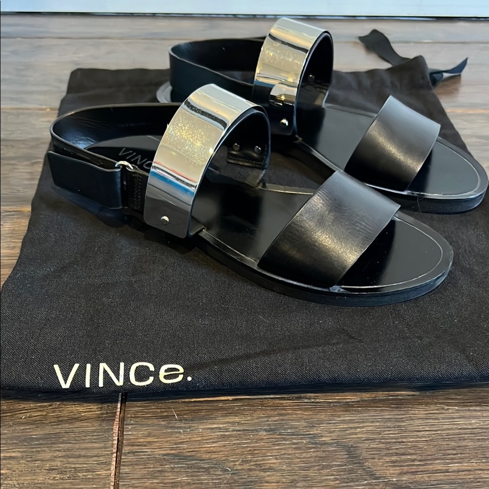 Vince Black and Silver Women’s Sandals 6.5